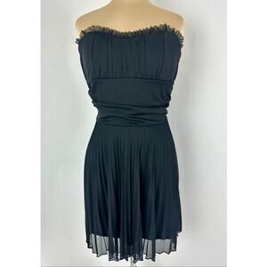 VTG Y2K 90s Black Pleated Strapless Fit & Flare Babydoll Skater Mini Dress Large
